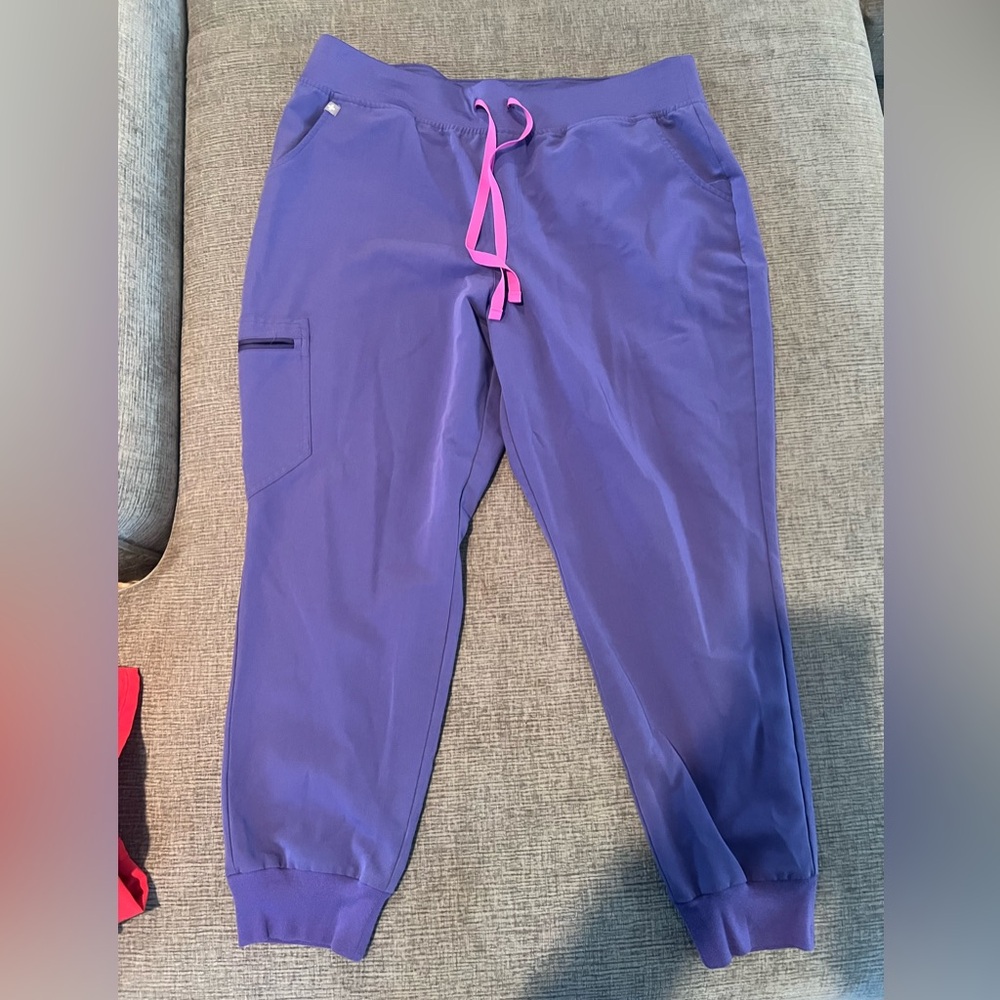 Figs Purple Jogger Pants with Pink Drawstring